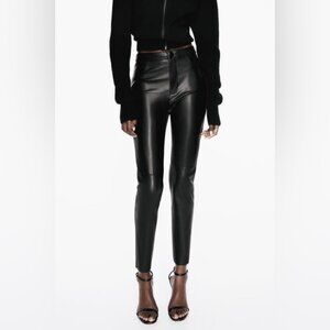 Zara Women's Skinny Black Faux Leather Pants with Zippers Medium